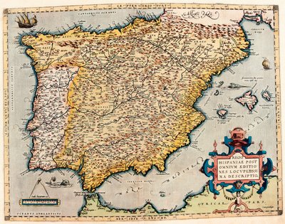 Descrição da Espanha. Mapa geográfico do "Theatrum Orbis Terrarum" de Abraham Ortelius (1527-1598) de Abraham Ortelius