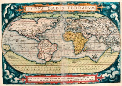 Mapa da Terra (Mapa Mundial) Mapa Geográfico de "Theatrum Orbis Terrarum" de Abraham Ortelius (1527-1598) de Abraham Ortelius