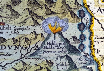 O vulcão Hekla na Islândia. Atlas de Abraham Ortelius, Amsterdão 1588. de Abraham Ortelius