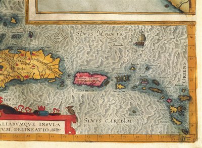 Mapa da Ilha de Hispaniola, Santo Domingo, Porto Rico e parte das Antilhas de Abraham Ortelius de Abraham Ortelius