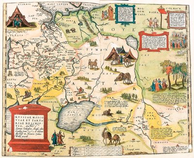 Russiae, Moscoviae e Tartariae descriptio. Auctore Antonio Ienkensono Anglo, edita Londini anno 1562 Mapa geográfico do território da Rússia do "Theatrum Orbis Terrarum" de Abraham Ortelius (Oertel, Ortell ou Ortel de Abraham Ortelius