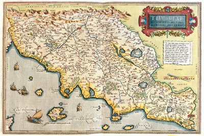Toscana, Emília-Romanha ocidental e meridional, Úmbria, Lácio do Norte, Itália de Abraham Ortelius