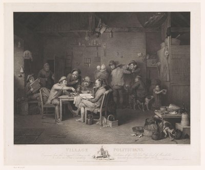 Interior com homens em discussão em torno de uma mesa
Village Politicians (título sobre o objecto) de Abraham Raimbach