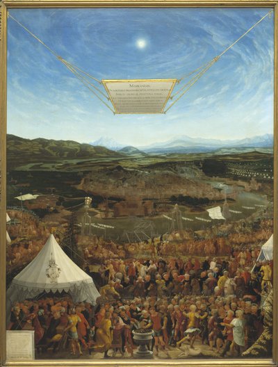 Caius Mucius Scaevola (524-480 avant JC) devant Porsena, roi de Clusium - Mucius Scaevola antes de Porsenna, de Schopfer, Abraham (ativo em meados do século 16). Óleo sobre madeira de Abraham Schöpfer