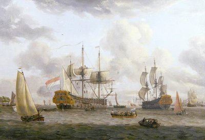 Cena de navegação holandesa em um amplo estuário (óleo sobre tela) de Abraham Storck
