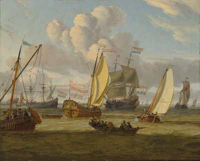 Holandês: Vários navios numa brisa fresca Navegação num estuário de Abraham Storck