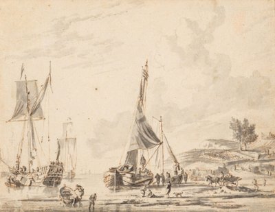 Navios holandeses numa costa longínqua de Abraham Storck