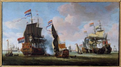 Marine: cena de batalha naval Pintura de Abraham Storck (1635-1710) Angers do século XVII, Museu de Belas Artes de Abraham Storck