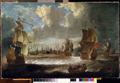 Navios numa lagoa. Pintura de Abraham Storck (1635-1710). Óleo sobre tela de Abraham Storck