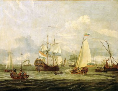 Pedro o Grande (1672-1725), czar da Rússia, inspeccionando um barco em Amesterdão (Holanda). Óleo sobre tela de Abraham Storck (1635-1710). de Abraham Storck