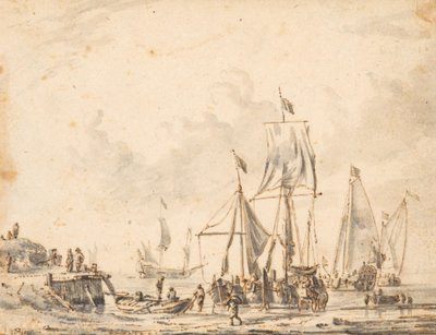 Barcos junto a um cais de atracação de Abraham Storck