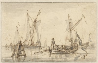 Mar do Pacífico com alguns barcos de Abraham Storck