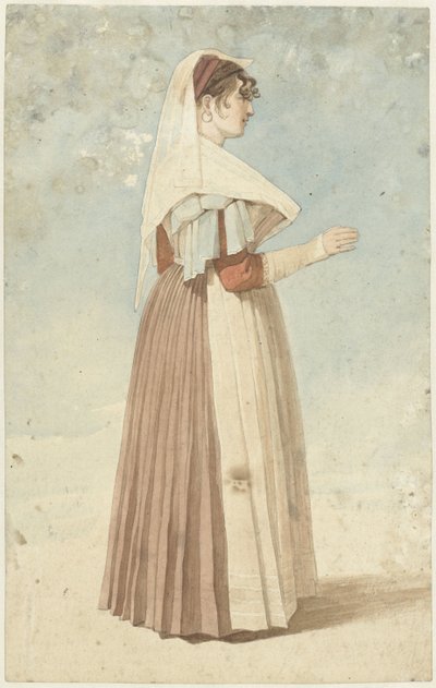 Mulher de pé em traje italiano, de frente para a direita de Abraham Teerlink