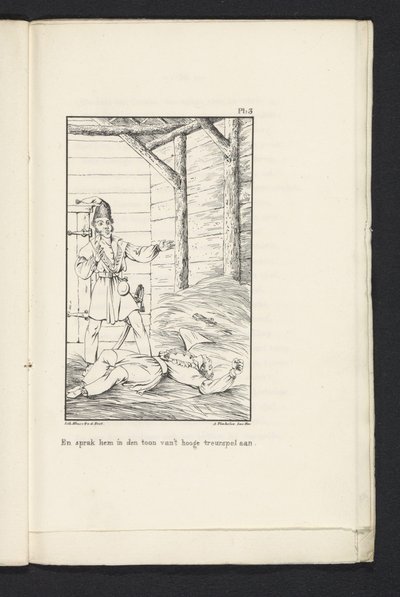 Viagem dos Oitenta Liegeans a Tervuren (ilustração 3), 1830 E falou com ele no tom da grande tragédia (título no objeto) de Abraham Vinkeles