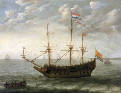 Um navio da Zelândia (Países Baixos). Óleo sobre madeira de Abraham Willaerts