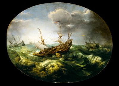Jonas e a baleia, início a meados do século XVII (óleo sobre painel) de Abraham Willaerts