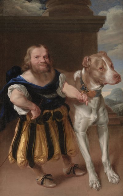 O anão italiano eleitor da Saxônia, Giacomo Favorchi com a princesa Madalena Sibylle Dog, Raro de Abraham Wuchters