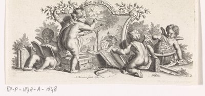Quatro putti estudando e pintando de Abraham Zeeman
