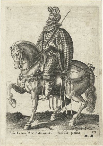 nobre francês a cavalo de Abraham de Bruyn (attributed to)