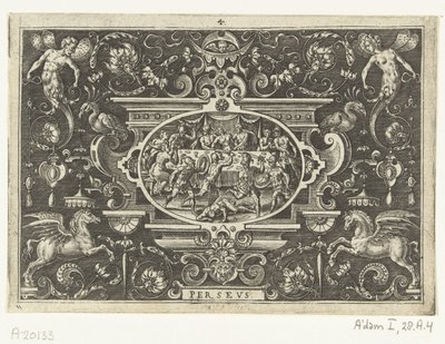 Fineu atrapalha o casamento de Perseu e Andrômeda PERSEU (título no objeto) de Abraham de Bruyn