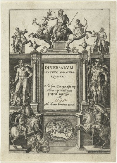 Titelpagina voor Omnium pene Europae, Asiae, Aphricae, Americae gentium habitus
Omnium pene Europae, Asiae, Aphricae, Americae gentium habitus (título da série) de Abraham de Bruyn