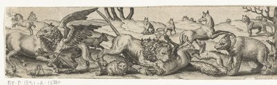 Luta de animais numa paisagem. de Abraham de Bruyn