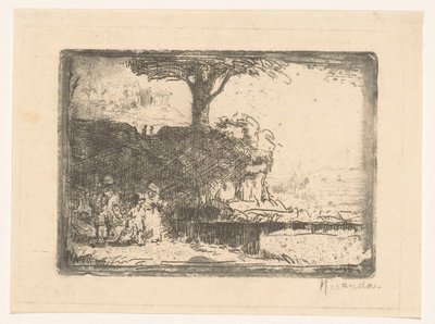 Paisagem com três figuras de Abraham de Miranda (signed by artist)