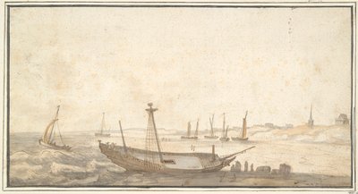 Praia com Navios perto de Scheveningen de Abraham de Verwer