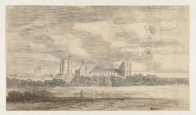 Vista do castelo de Vincennes, atrás de uma fileira de árvores de Abraham de Verwer