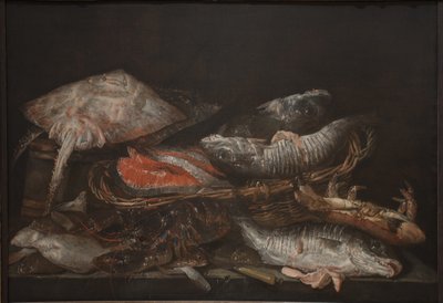 Natureza morta com peixe em uma mesa de pedra de Abraham van Beijeren