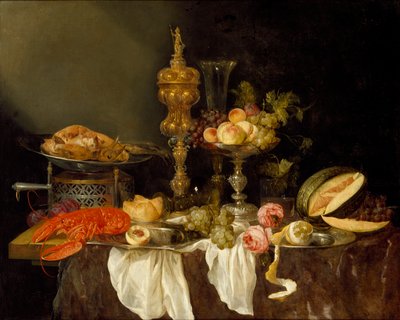 Natureza morta com lagosta e peru, c1653 de Abraham van Beyeren