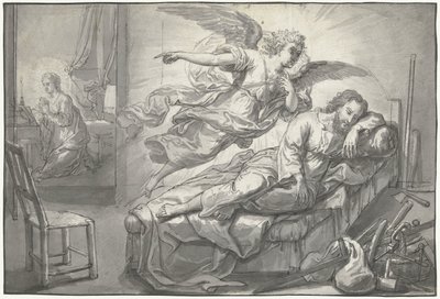 O anjo aparece a José num sonho de Abraham van Diepenbeeck