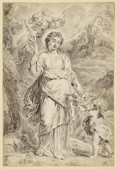 Santa Doroteia, segurando um ramo de palmeira na mão direita de Abraham van Diepenbeeck