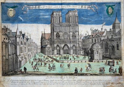 Vista da parvis Notre-Dame em Paris Gravação de Abraham Van Merlen (1579-1650). 1640 Paris. Museu de Notre-Dame de Abraham van Merlen