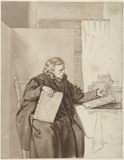 Retrato de um homem idoso numa sala de estudo de Abraham van Strij (I)