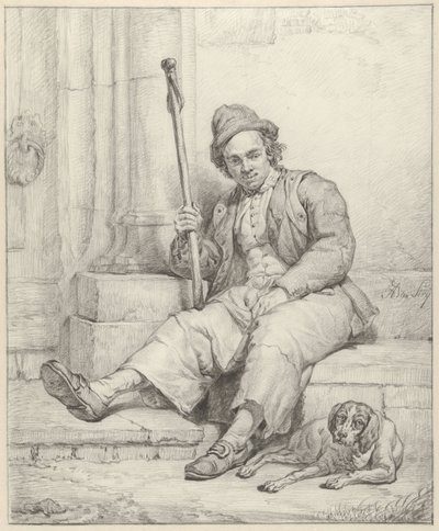 Homem sentado com cachorro de Abraham van Strij (I)