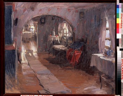 Numa casa de campo. Pintura de Abram Yefimovich Arkhipov (1862-1930). Óleo sobre tela, 71,5 x 88 cm de Abram Efimovich Arkhipov
