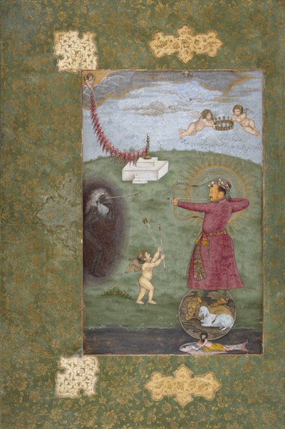 Imperador Jahangir triunfando sobre a pobreza, c.1620-25 (aquarela opaca, ouro e tinta sobre papel) de Abul Hasan