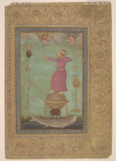 Jahangir a disparar sobre a cabeça de Malik Ambar, início do século XVII (aguarela opaca, tinta e ouro sobre papel) de Abu