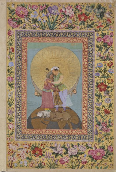 O Álbum de São Petersburgo - representação alegórica do Imperador Jahangir e Shah de Abul Hasan