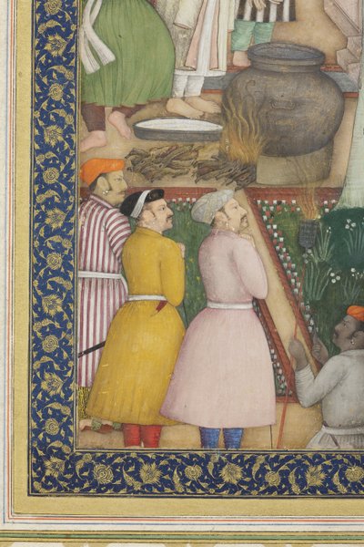 Detalhe do imperador Jahangir com homens santos em um jardim, c.1615 (wc opaco e ouro sobre papel) de Abul Hassan Ghaffari