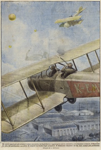 Um atirador em uma aeronave atirando balões sobre a Inglaterra de Achille Beltrame