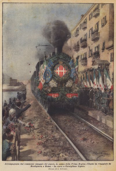 Acompanhado pelo comovente tributo do povo, o corpo da Primeira Rainha da Itália viajou de Achille Beltrame