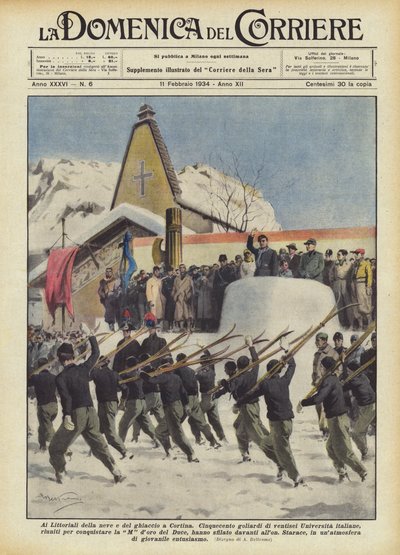 Para o Littoriali de neve e gelo em Cortina de Achille Beltrame