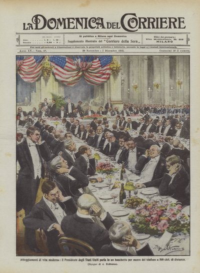 Atitudes da vida moderna, o Presidente dos Estados Unidos fala em um banquete por meio de de Achille Beltrame