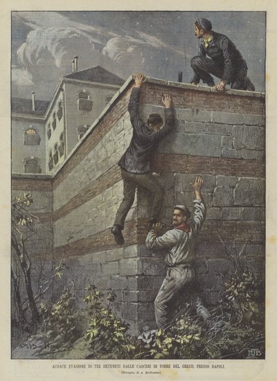 Evasão ousada de três detidos por prisões de Torre Del Greco, Nápoles de Achille Beltrame