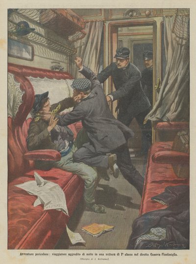 Aventuras perigosas, um viajante atacou durante a noite em um carro de primeira classe no Genoa-Ventimiglia direto de Achille Beltrame