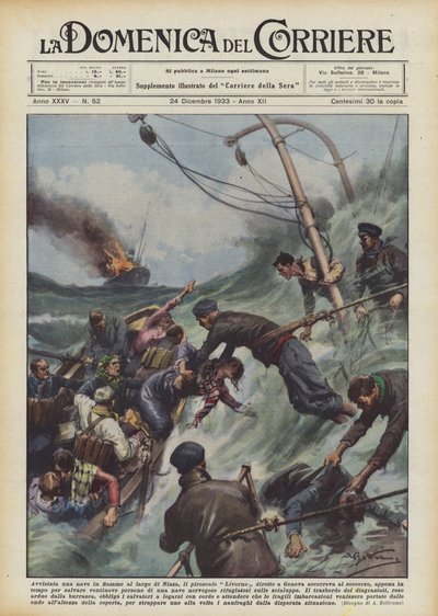 Quando um navio flamejante foi avistado na costa de Nice, o vapor de Livorno em direção a Gênova estava chegando de Achille Beltrame