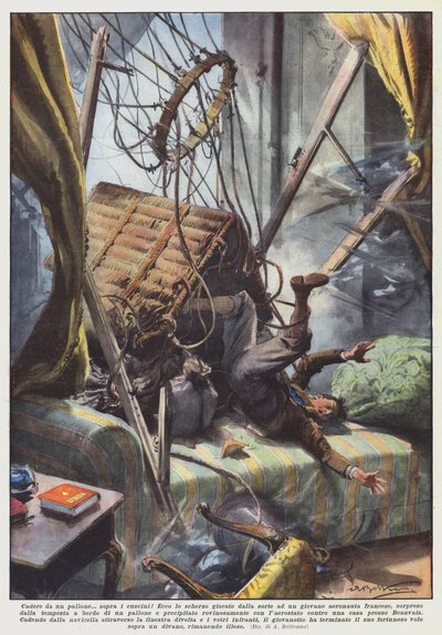 Caindo de um balão acima das almofadas! de Achille Beltrame