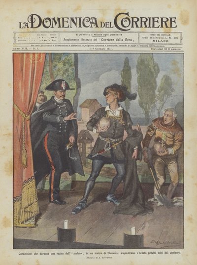 Carabinieri que durante uma performance de Hamlet em um teatro no Piemonte apreender os crânios de Achille Beltrame